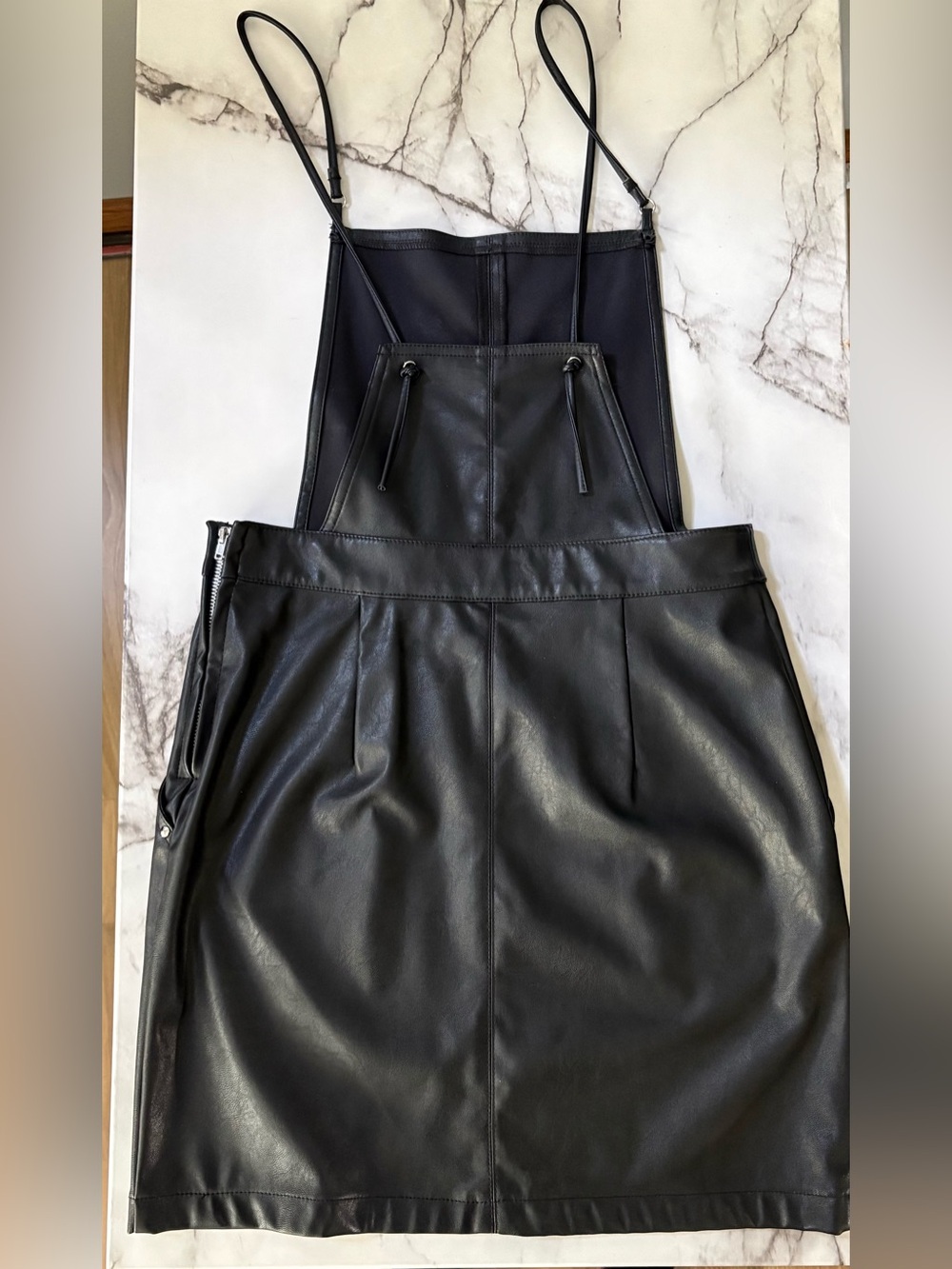 H&M Black Faux Leather Pinafore Mini Dress - Picture 7 of 8
